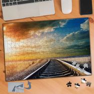 529 Demiryolu Mavi Turuncu Gök 240 Parça Puzzle Yapboz Tablo