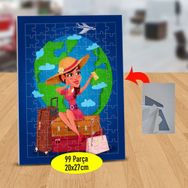 55 Dünya Turuna Çıkmış Güzel Kız 99 Parça Puzzle Yapboz Tablo