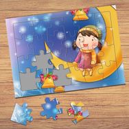 56994 Ay Üzerinde Oturan Kız Çocuklara Özel Puzzle Yapboz Tablo
