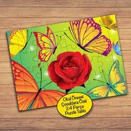 59433 Kırmızı Gül Ve Kelebekler Çocuklara Özel Puzzle Yapboz Tablo