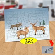 6 Karlı Havada Yabani Dağ Geyikleri 99 Parça Puzzle Yapboz Tablo