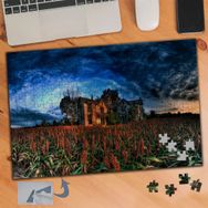 703 Dökme Ev Üstünde Kara Bulutlar 240 Parça Puzzle Yapboz Tablo