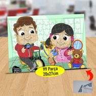 72 Evcilik Oynayan Mutlu İki Arkadaş 99 Parça Puzzle Yapboz Tablo
