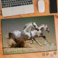 74776 Koşan Beyaz Tüylü İki At 240 Parça Puzzle Yapboz
