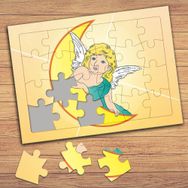 75028 Ay Ve Kanatlı Melek Kız Çocuklara Özel Puzzle Yapboz Tablo