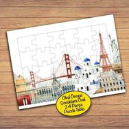 77150 Köprü Eyfel Kulesi Cami Çocuklara Özel Puzzle Yapboz Tablo