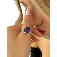925 Ayar Oval Ametist Taş Otantik Üst Kalite Gümüş Yüzük