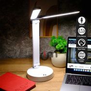 Ack Beyaz Şarjlı Çift Başlı LED Ayarlanabilir Dokunmatik Ofis Çalışma Lambası