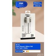 ACL 62D PD 3A Çinko Alaşımlı Silikon Telli 1.2 mt Type-C Şarj USB Kablo