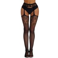 Adove 6059 Kadınlar için Askı Tayt Yüksek Belli Külotlu Çorap Desen Uyluk Yüksek File Siyah One Size Jartiyer