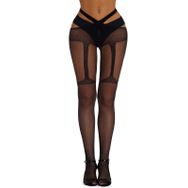 Adove 6075 Kadınlar için Askı Tayt Yüksek Belli Külotlu Çorap Desen Uyluk Yüksek File Siyah One Size Jartiyer