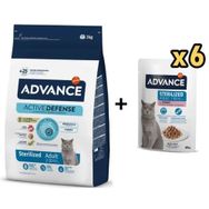 Advance Hindi Etli Kısırlaştırılmış 3 kg Kedi Mama + Advance Hindili Kısır Kedi 6x85 gr Yaş Mama