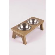 Ahşap Modern Tasarımlı Çelik Kase Köpek ve Kedi Mama Su Kabı