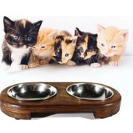 Ahşap Siyah 2'li Kedi Köpek Mama ve Su Kabı