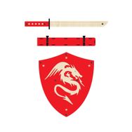 Ahtek ETİCSET198 Ahşap Japon Samuray-Ninja Kalkanı ve Katana Kılıcı