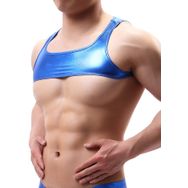AIEOE Show Clubwear Metalik Parlak Mavi Erkek Tank Top T-shirt