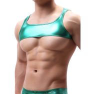 AIEOE Show Clubwear Metalik Parlak Yeşil Erkek Tank Top T-shirt