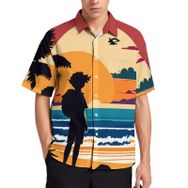 AILLOSA Aloha Hawaii 3D Desen YH-696 Kısa Kollu Erkek Gömlek
