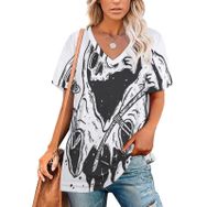 AILLOSA CGF-01 Tamamı Baskılı Kısa Kollu V Yakalı Kadın T-shirt