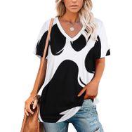 AILLOSA CGF-05 Tamamı Baskılı Kısa Kollu V Yakalı Kadın T-shirt