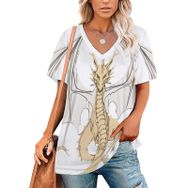 AILLOSA CGF-08 Tamamı Baskılı Kısa Kollu V Yakalı Kadın T-shirt