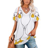 AILLOSA CGF-09 Tamamı Baskılı Kısa Kollu V Yakalı Kadın T-shirt