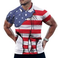 AILLOSA FLAG-01 3D Baskılı Desen Kısa Kollu Polo Yaka Erkek T-shirt