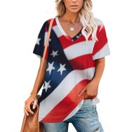 AILLOSA FLAG-03 Tamamı Baskılı V Yaka Kısa Kollu Kadın T-shirt