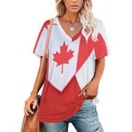 AILLOSA FLAG-04 Tamamı Baskılı V Yaka Kısa Kollu Kadın T-shirt