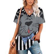 AILLOSA FLAG-05 Tamamı Baskılı V Yaka Kısa Kollu Kadın T-shirt