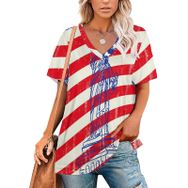 AILLOSA FLAG-06 Tamamı Baskılı V Yaka Kısa Kollu Kadın T-shirt