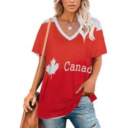 AILLOSA FLAG-07 Tamamı Baskılı V Yaka Kısa Kollu Kadın T-shirt