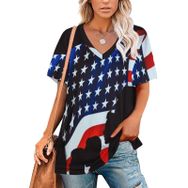 AILLOSA FLAG-08 Tamamı Baskılı V Yaka Kısa Kollu Kadın T-shirt