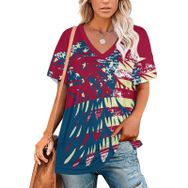 AILLOSA FLAG-09 Tamamı Baskılı V Yaka Kısa Kollu Kadın T-shirt