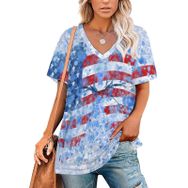 AILLOSA FLAG-10 Tamamı Baskılı V Yaka Kısa Kollu Kadın T-shirt