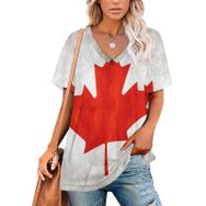 AILLOSA FLAG-100 Tamamı Baskılı V Yaka Kısa Kollu Kadın T-shirt