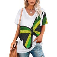 AILLOSA FLAG-103 Tamamı Baskılı V Yaka Kısa Kollu Kadın T-shirt