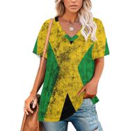 AILLOSA FLAG-106 Tamamı Baskılı V Yaka Kısa Kollu Kadın T-shirt