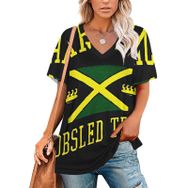 AILLOSA FLAG-107 Tamamı Baskılı V Yaka Kısa Kollu Kadın T-shirt
