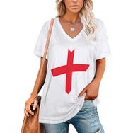 AILLOSA FLAG-109 Tamamı Baskılı V Yaka Kısa Kollu Kadın T-shirt