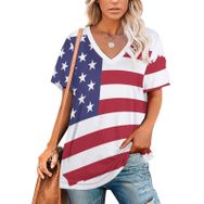 AILLOSA FLAG-11 Tamamı Baskılı V Yaka Kısa Kollu Kadın T-shirt