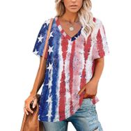 AILLOSA FLAG-110 Tamamı Baskılı V Yaka Kısa Kollu Kadın T-shirt