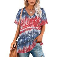 AILLOSA FLAG-111 Tamamı Baskılı V Yaka Kısa Kollu Kadın T-shirt