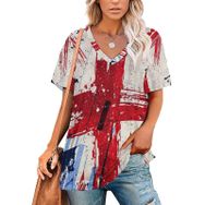 AILLOSA FLAG-112 Tamamı Baskılı V Yaka Kısa Kollu Kadın T-shirt