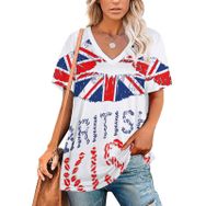 AILLOSA FLAG-113 Tamamı Baskılı V Yaka Kısa Kollu Kadın T-shirt