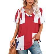 AILLOSA FLAG-114 Tamamı Baskılı V Yaka Kısa Kollu Kadın T-shirt