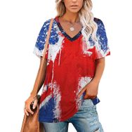 AILLOSA FLAG-115 Tamamı Baskılı V Yaka Kısa Kollu Kadın T-shirt
