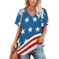 AILLOSA FLAG-118 Tamamı Baskılı V Yaka Kısa Kollu Kadın T-shirt