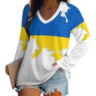 AILLOSA FLAG-119 V Yaka Baskılı Uzun Kollu Kadın Kazak