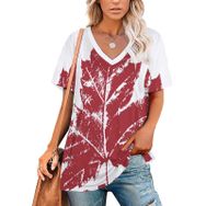 AILLOSA FLAG-124 Tamamı Baskılı V Yaka Kısa Kollu Kadın T-shirt